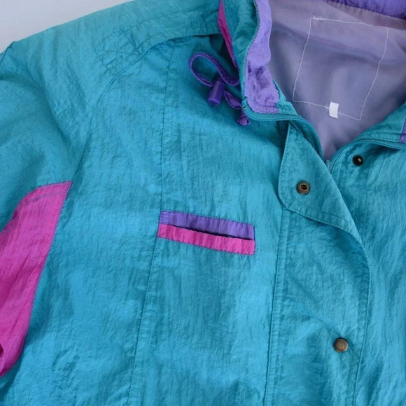 Vintage  Teal and Purple Zip Up Windbreaker Jacket Size Large - Picture 13 of 15